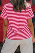 Scalloped Hem Striped Print Short Sleeve Cotton Blend T Shirt