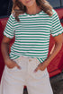 Scalloped Hem Striped Print Short Sleeve Cotton Blend T Shirt