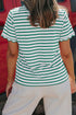 Scalloped Hem Striped Print Short Sleeve Cotton Blend T Shirt