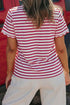 Scalloped Hem Striped Print Short Sleeve Cotton Blend T Shirt