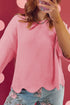 Scalloped Hem Textured Knit Short Sleeve Sweater