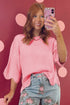 Scalloped Hem Textured Knit Short Sleeve Sweater