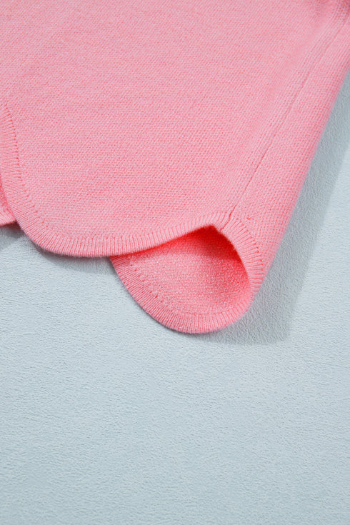 Scalloped Hem Textured Knit Short Sleeve Sweater