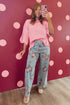 Scalloped Hem Textured Knit Short Sleeve Sweater