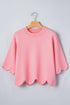 Scalloped Hem Textured Knit Short Sleeve Sweater