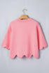 Scalloped Hem Textured Knit Short Sleeve Sweater