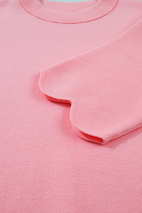 Scalloped Hem Textured Knit Short Sleeve Sweater