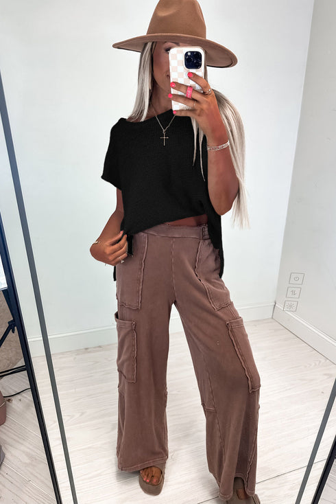 Scalloped Hem Textured Knit Short Sleeve Top