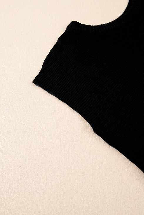 Scalloped Hem Textured Knit Short Sleeve Top