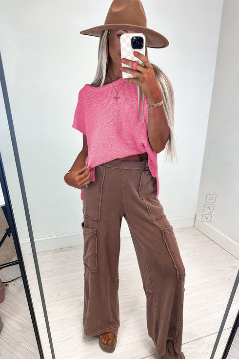 Scalloped Hem Textured Knit Short Sleeve Top