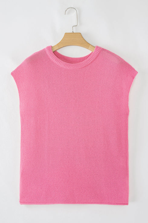 Scalloped Hem Textured Knit Short Sleeve Top