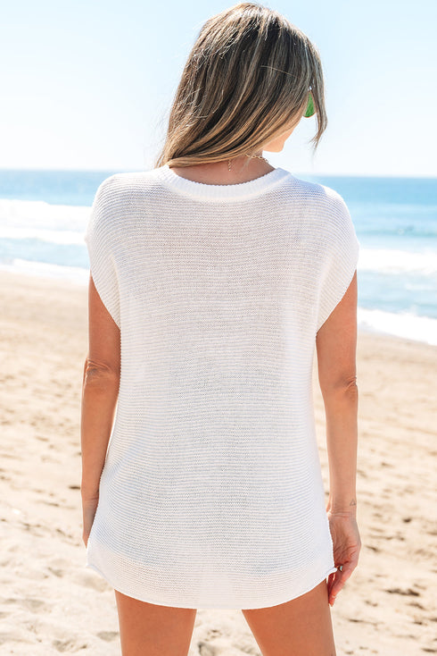Scalloped Hem Textured Knit Short Sleeve Top