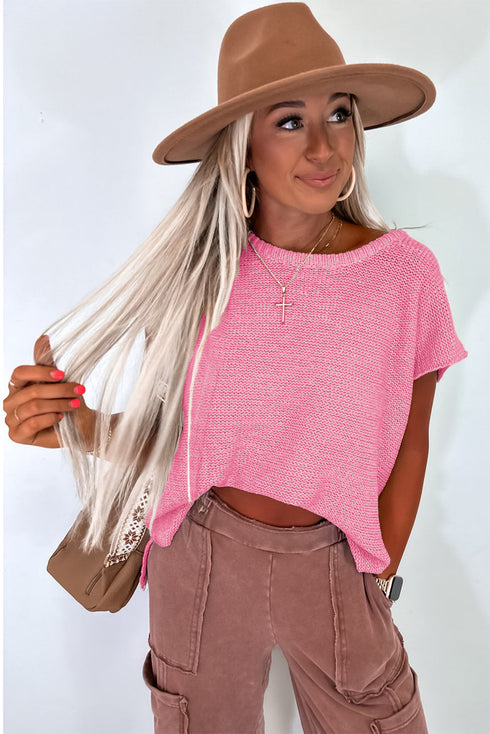 Scalloped Hem Textured Knit Short Sleeve Top