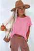 Scalloped Hem Textured Knit Short Sleeve Top