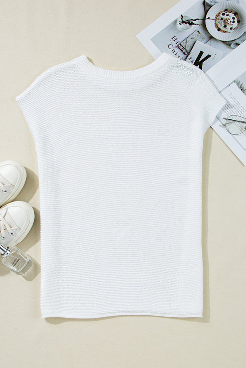 Scalloped Hem Textured Knit Short Sleeve Top
