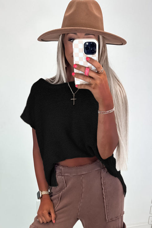 Scalloped Hem Textured Knit Short Sleeve Top