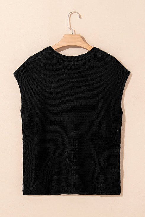 Scalloped Hem Textured Knit Short Sleeve Top