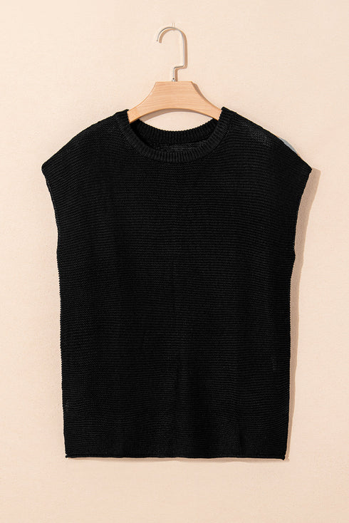 Scalloped Hem Textured Knit Short Sleeve Top