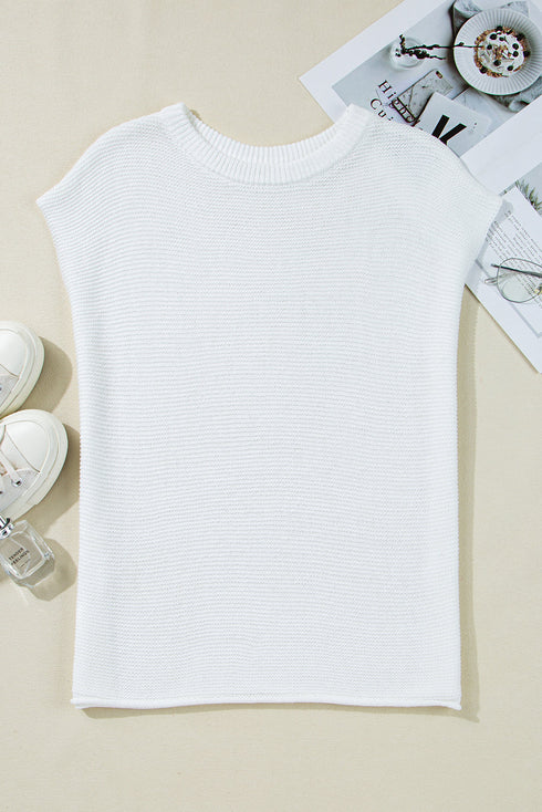 Scalloped Hem Textured Knit Short Sleeve Top