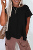Scalloped Hem Textured Knit Short Sleeve Top