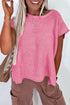 Scalloped Hem Textured Knit Short Sleeve Top