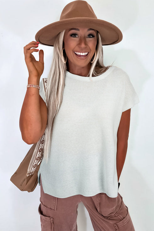 Scalloped Hem Textured Knit Short Sleeve Top