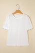 Scalloped Lace Trim Textured Jacquard Short Sleeve Top