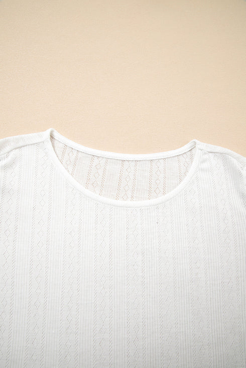 Scalloped Lace Trim Textured Jacquard Short Sleeve Top