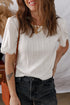 Scalloped Lace Trim Textured Jacquard Short Sleeve Top