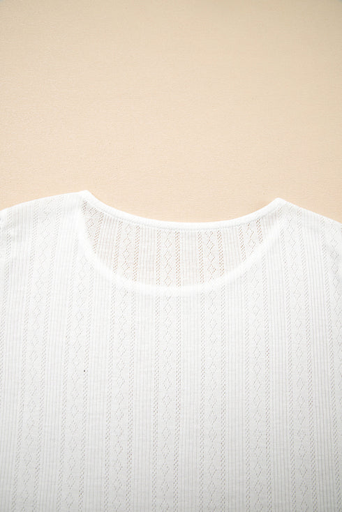 Scalloped Lace Trim Textured Jacquard Short Sleeve Top
