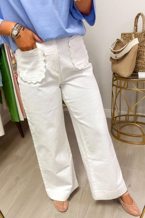 Scalloped Patch Pocket Wide Leg Shift Jeans