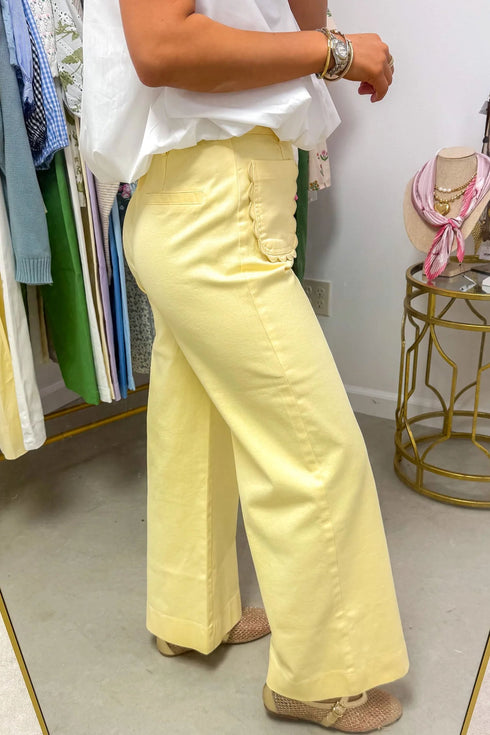 Scalloped Patch Pocket Wide Leg Shift Jeans
