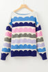 Scalloped Pattern Wide Neck Long Sleeve Sweater