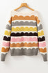 Scalloped Pattern Wide Neck Long Sleeve Sweater