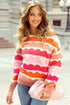 Scalloped Pattern Wide Neck Long Sleeve Sweater