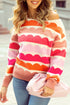 Scalloped Pattern Wide Neck Long Sleeve Sweater