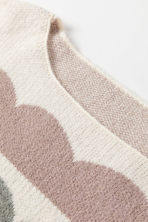 Scalloped Pattern Wide Neck Long Sleeve Sweater