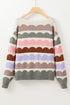 Scalloped Pattern Wide Neck Long Sleeve Sweater