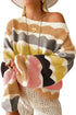 Scalloped Pattern Wide Neck Long Sleeve Sweater