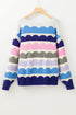 Scalloped Pattern Wide Neck Long Sleeve Sweater