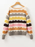 Scalloped Pattern Wide Neck Long Sleeve Sweater