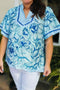 Scalloped Rick Rack Floral Print Short Sleeve Blouse
