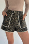 Scalloped Rick Rack Trim Leopard Print Denim Shorts