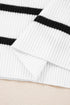 Scalloped Scoop Neck Striped Ribbed Knit Long Sleeve Top