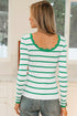 Scalloped Scoop Neck Striped Ribbed Knit Long Sleeve Top
