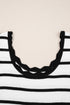 Scalloped Scoop Neck Striped Ribbed Knit Long Sleeve Top