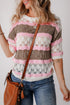 Scalloped Stripe Openwork Knit Short Sleeve Sweater Top