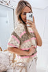 Scalloped Stripe Openwork Knit Short Sleeve Sweater Top