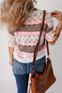 Scalloped Stripe Openwork Knit Short Sleeve Sweater Top