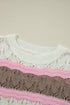 Scalloped Stripe Openwork Knit Short Sleeve Sweater Top